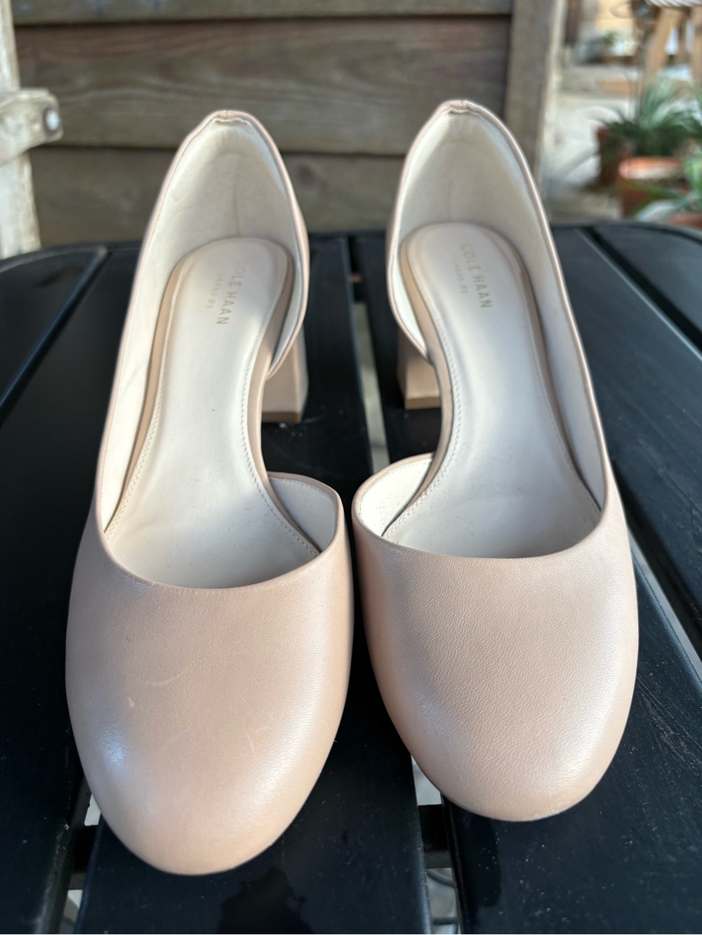 Cole Haan Blush Nude Leather Block Heel Pumps